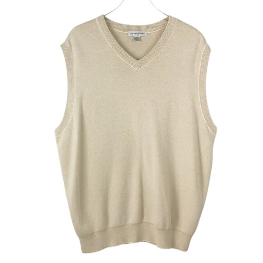 Cypress Links V-Neck Sleeveless Cream & Tan 100% Cotton Knit Vest Men's Size‎ XL